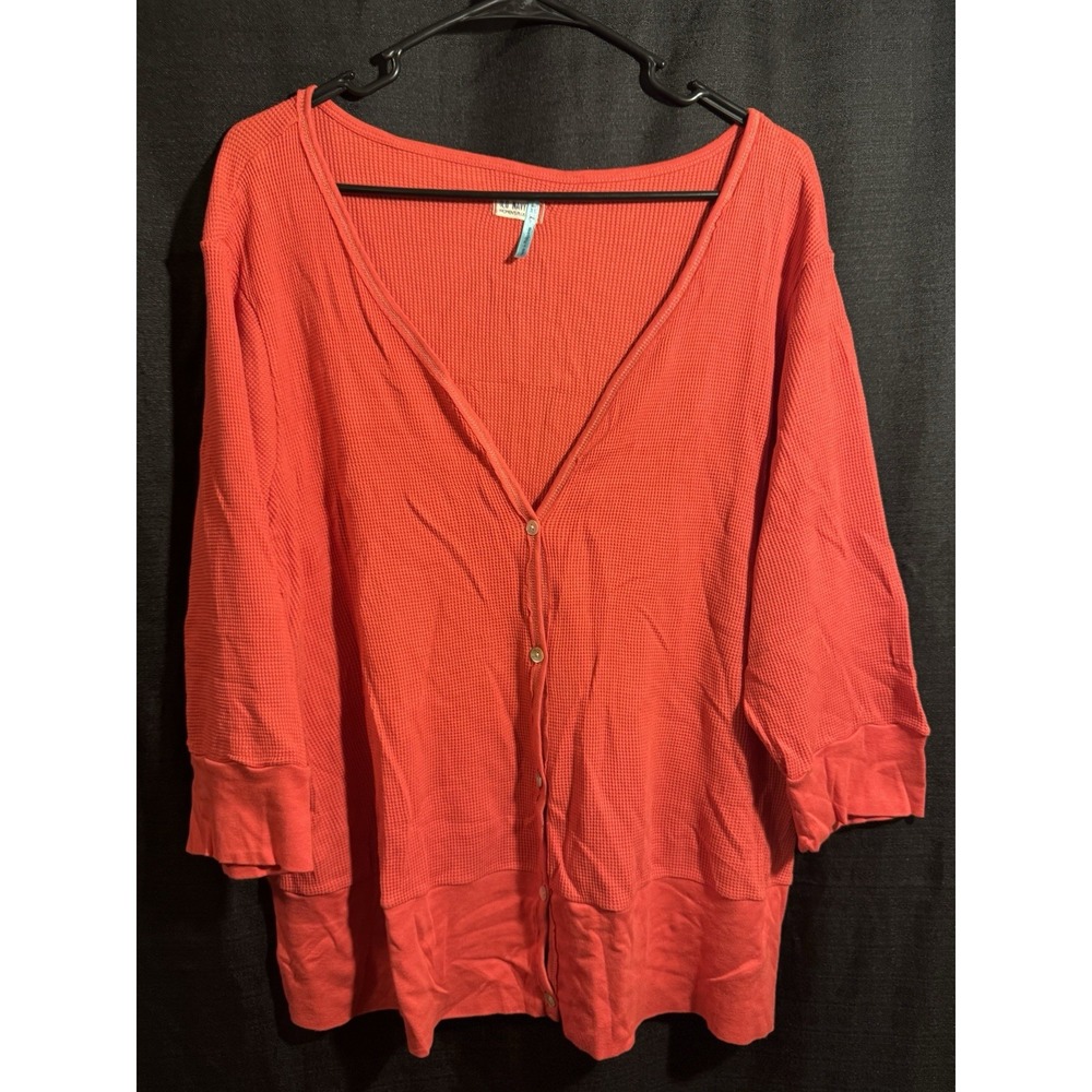 Old Navy Womens Plus 3X Orange Waffle Knit Button Cardigan Cotton Modal